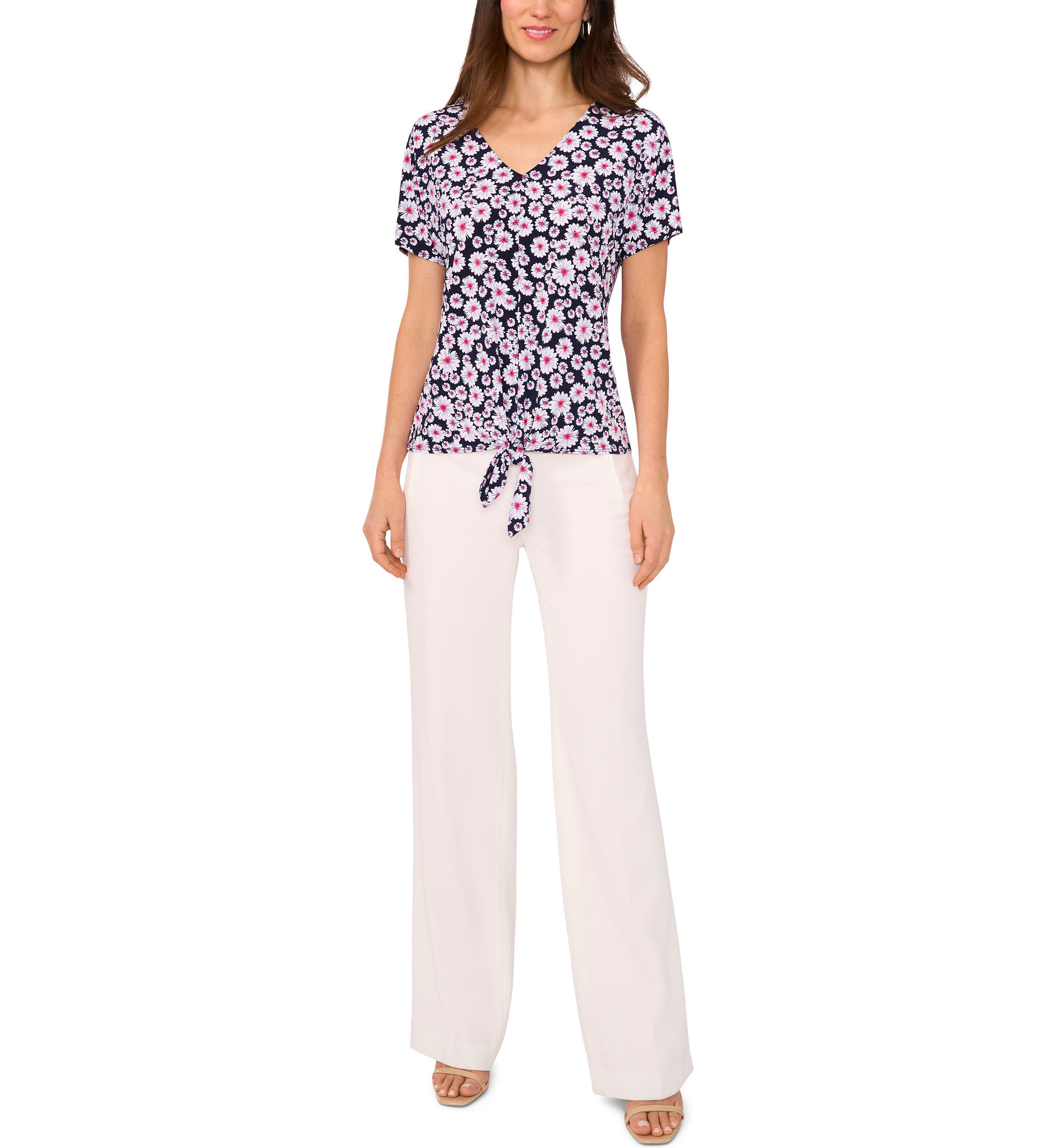 Womens Short Sleeve Tie Front Top 
