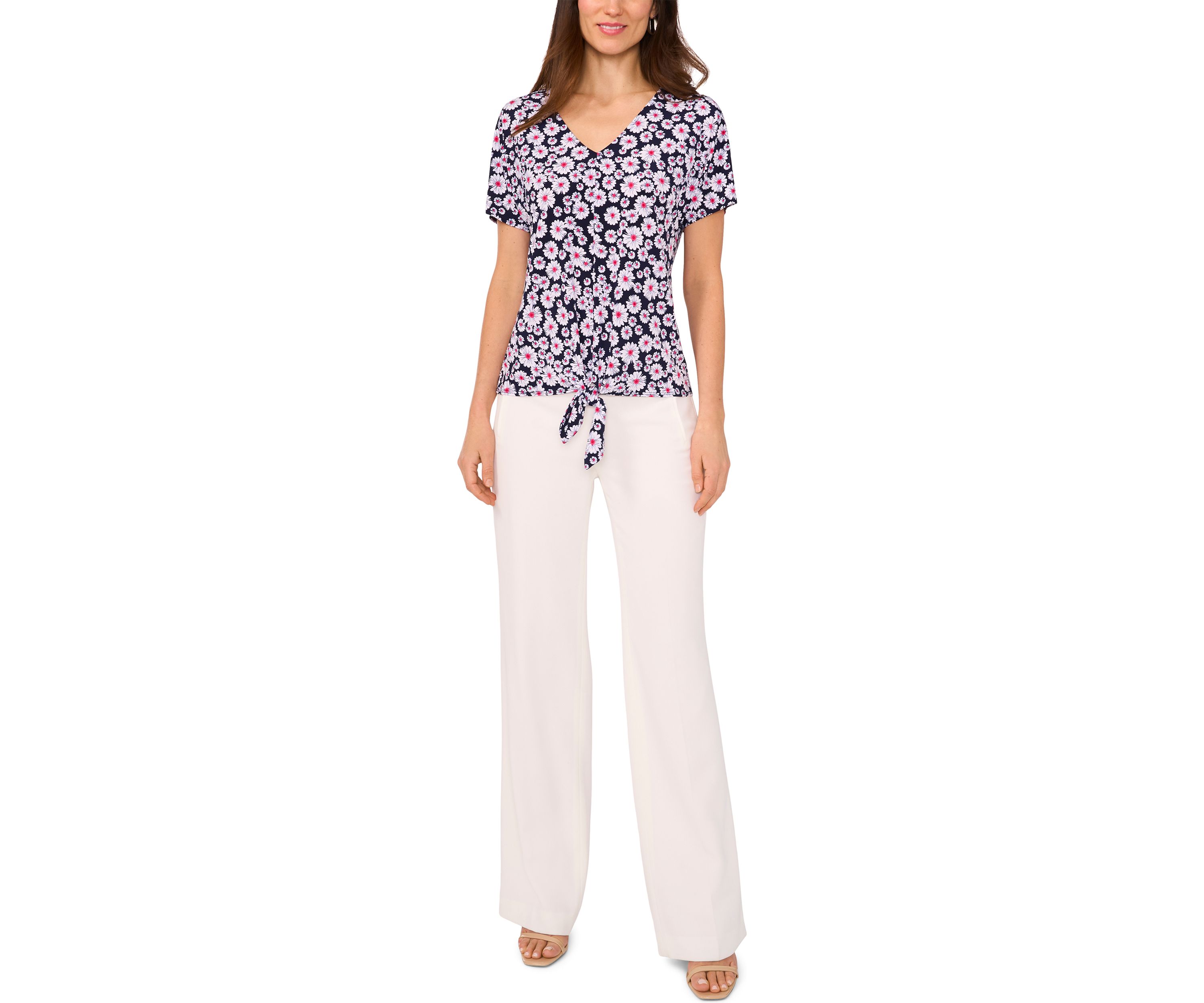 Womens Short Sleeve Tie Front Top 