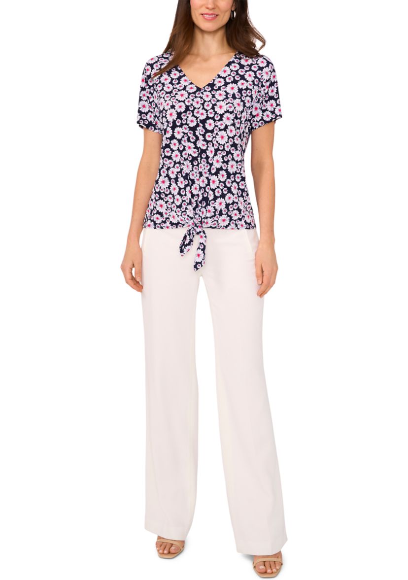 Womens Short Sleeve Tie Front Top 