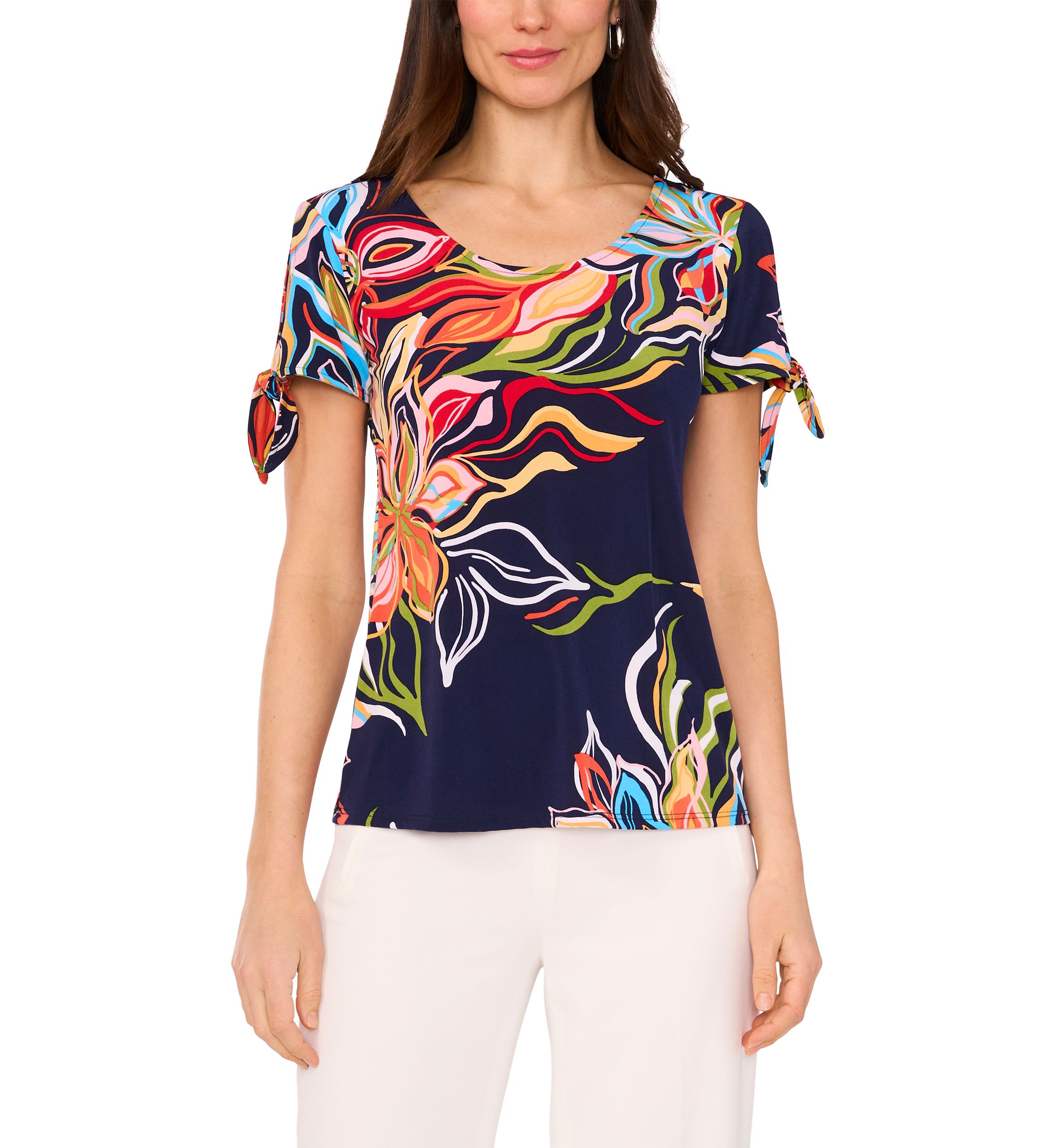 Womens Short Sleeve Tie Shoulder Top 
