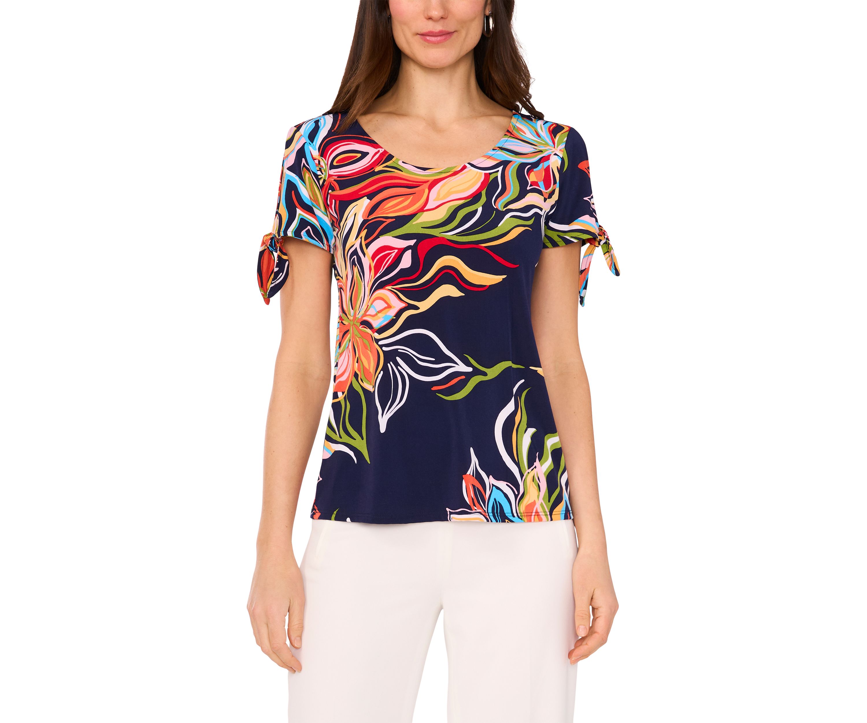 Womens Short Sleeve Tie Shoulder Top 