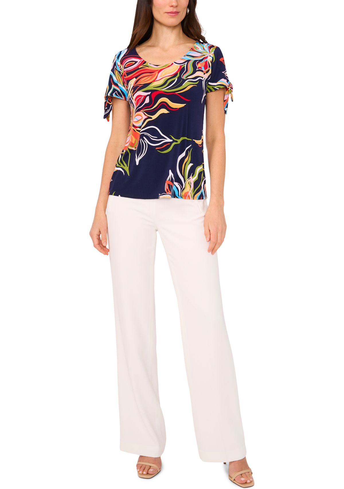 Womens Short Sleeve Tie Shoulder Top 