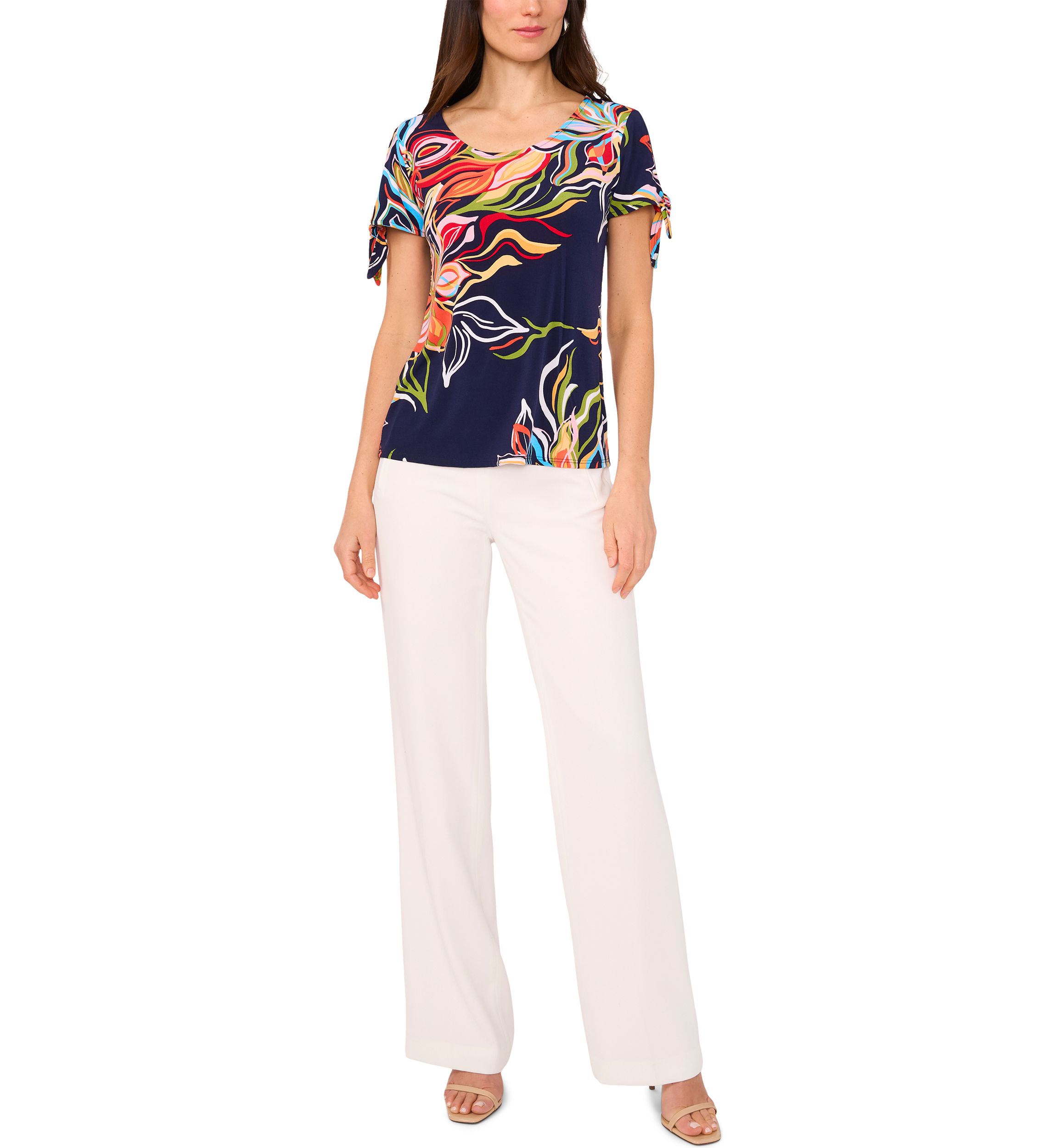 Womens Short Sleeve Tie Shoulder Top 