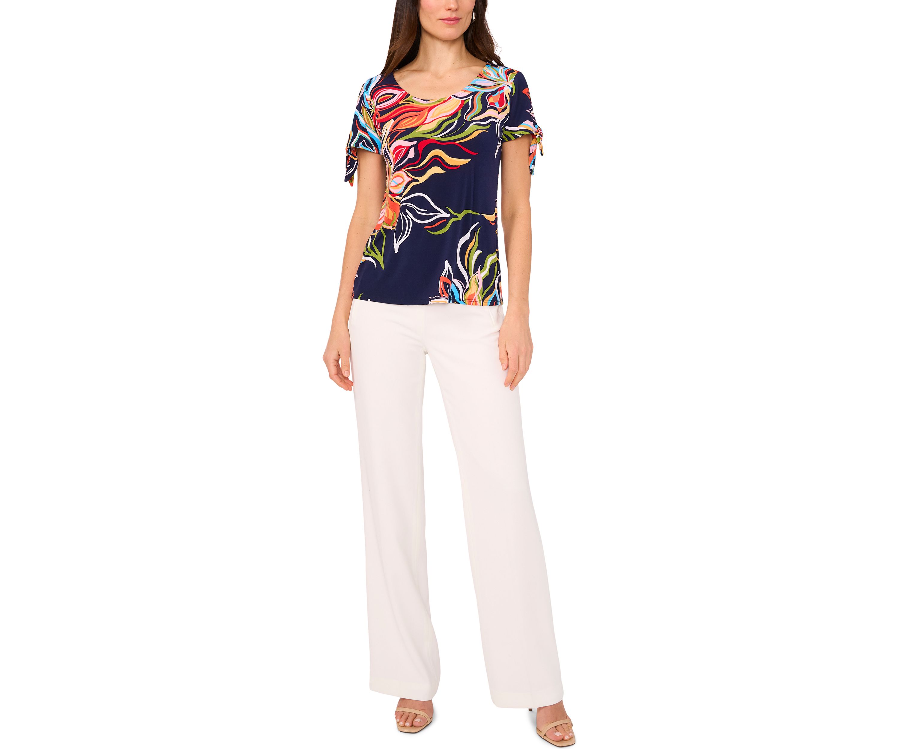 Womens Short Sleeve Tie Shoulder Top 