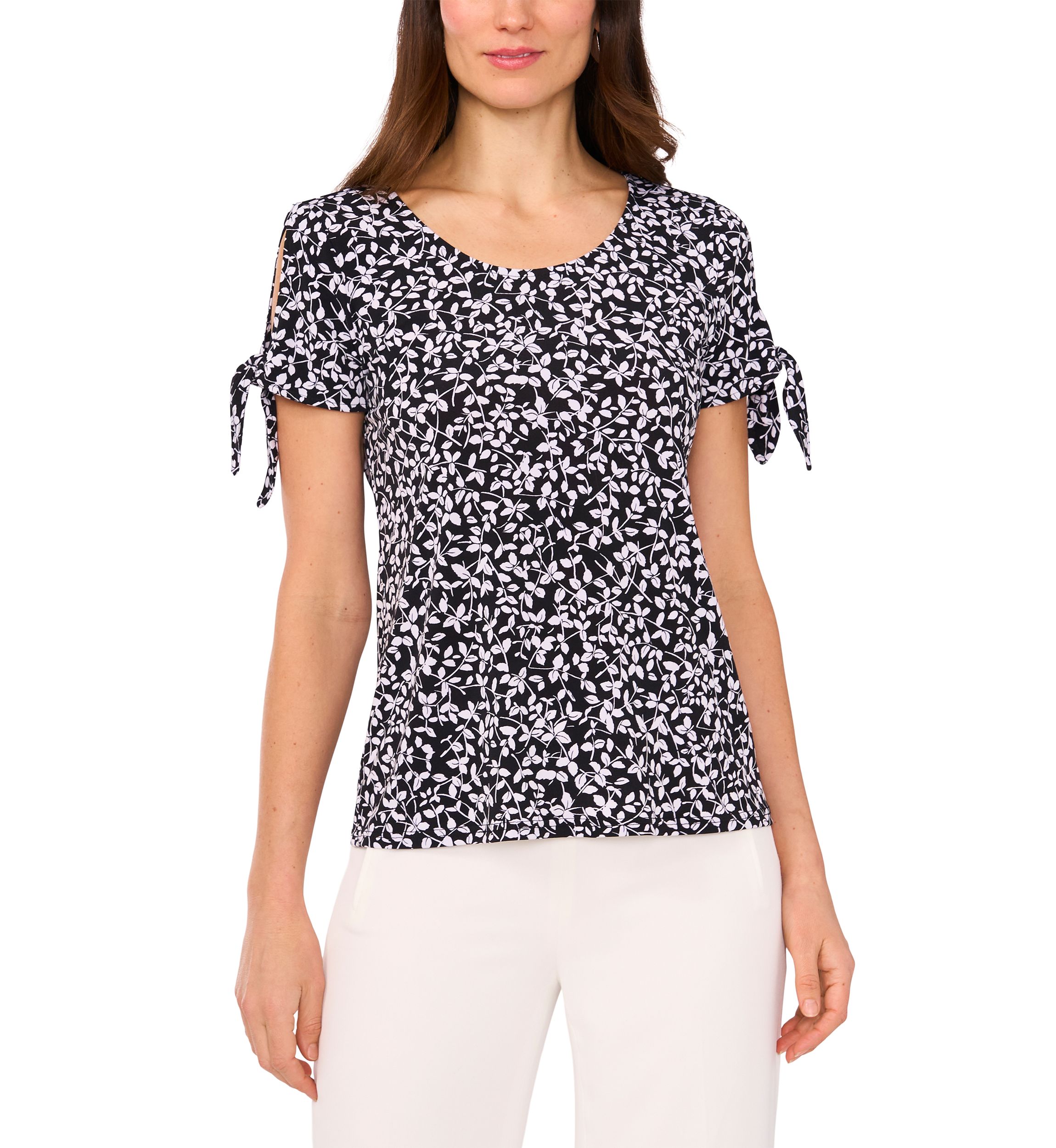 Womens Short Sleeve Tie Shoulder Top 