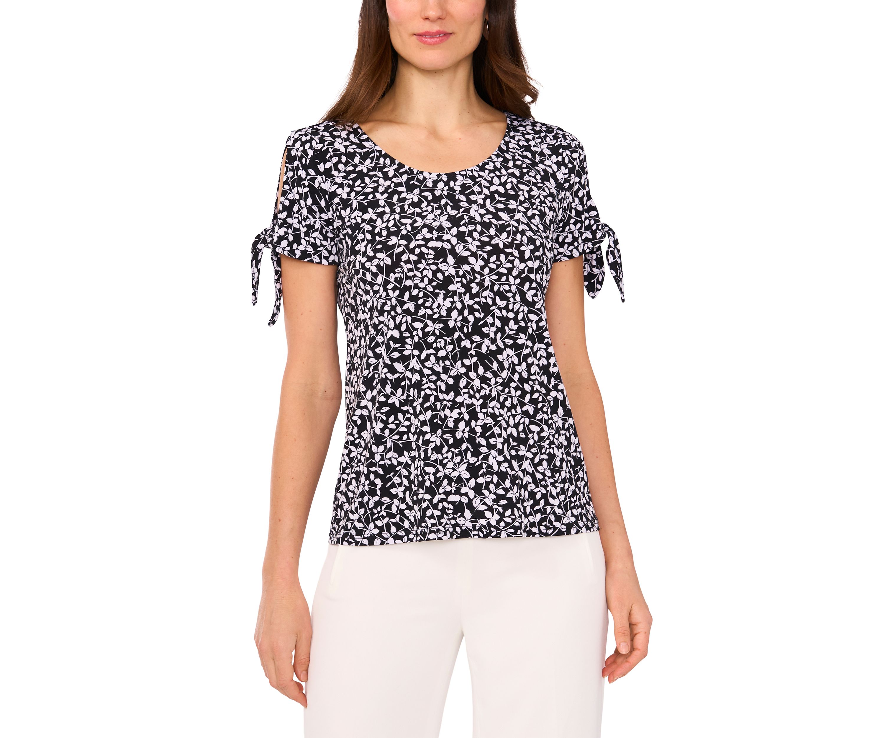 Womens Short Sleeve Tie Shoulder Top 