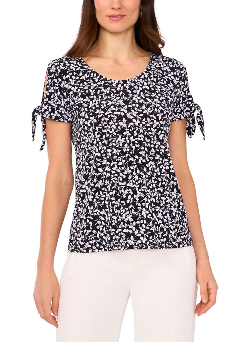 Womens Short Sleeve Tie Shoulder Top 