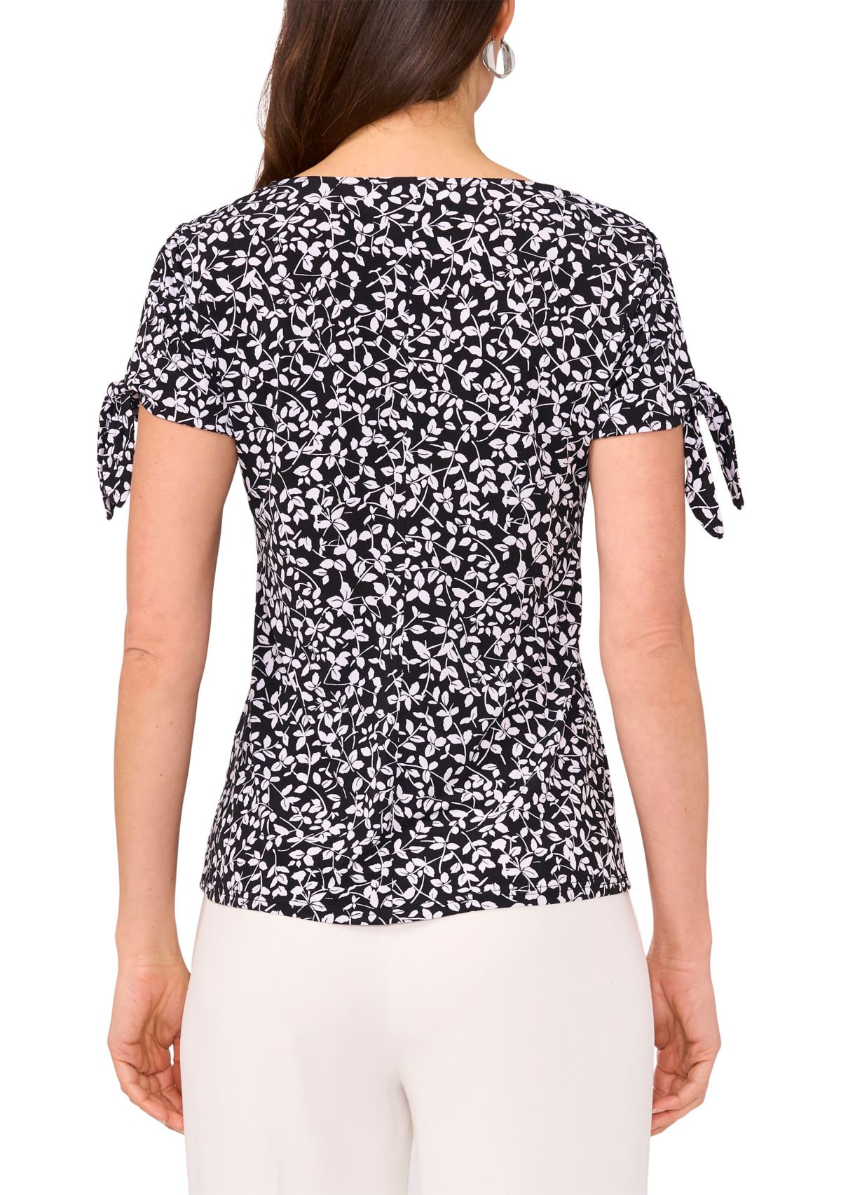 Womens Short Sleeve Tie Shoulder Top 