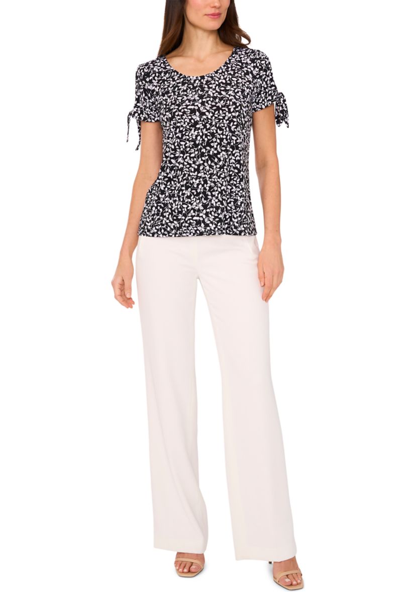 Womens Short Sleeve Tie Shoulder Top 