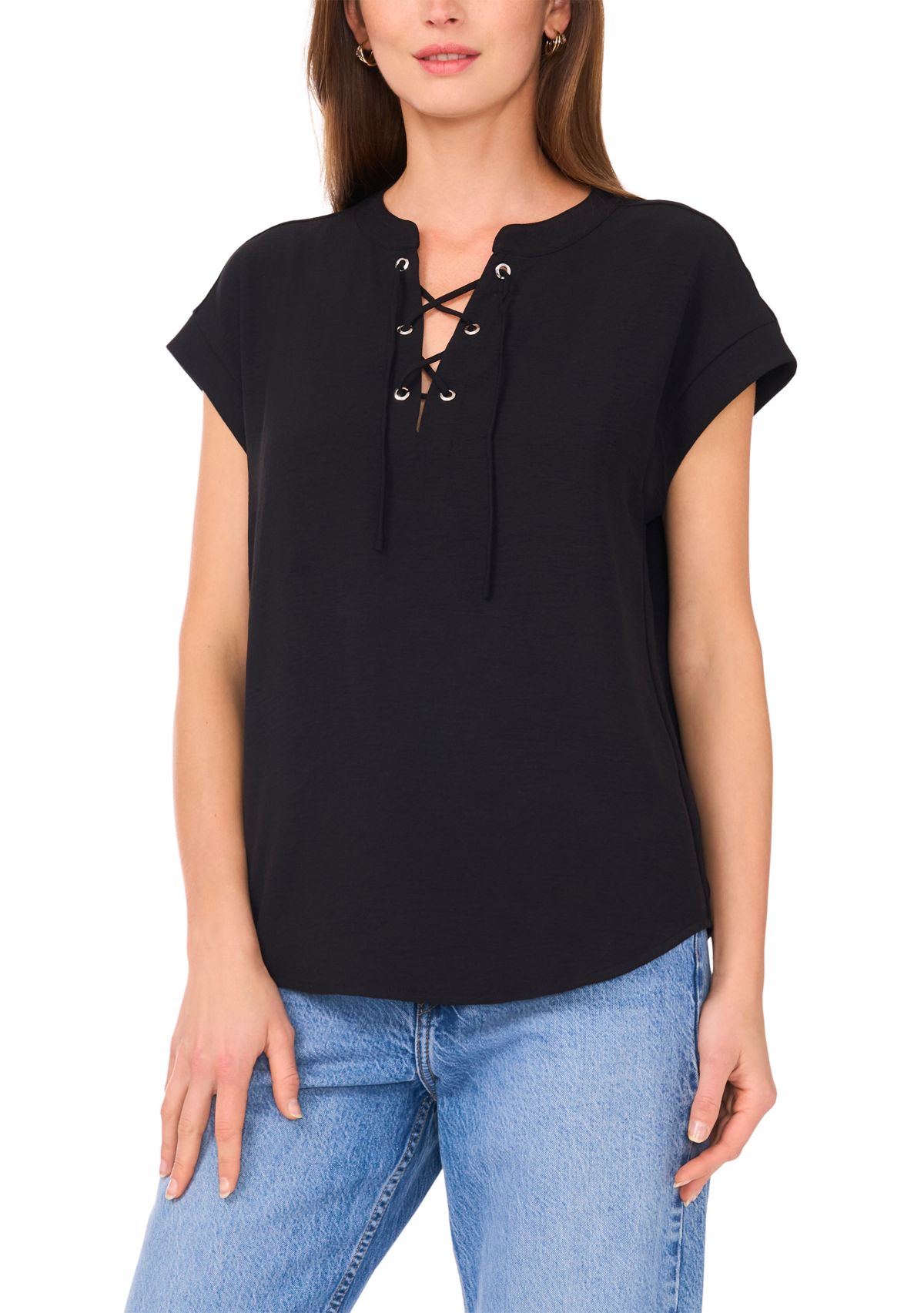 Womens Short Sleeve Cross Tie Blouse