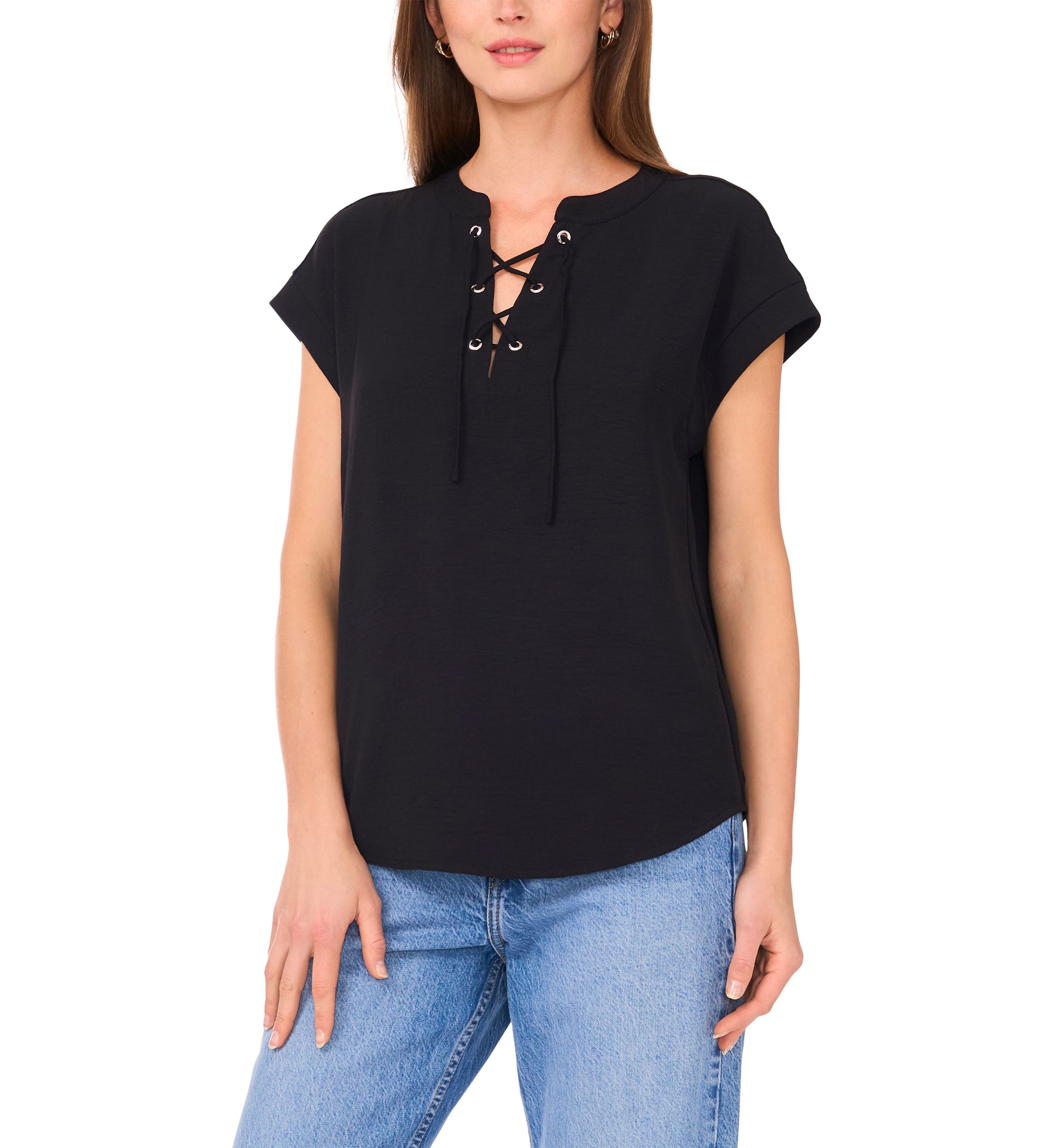 Womens Short Sleeve Cross Tie Blouse