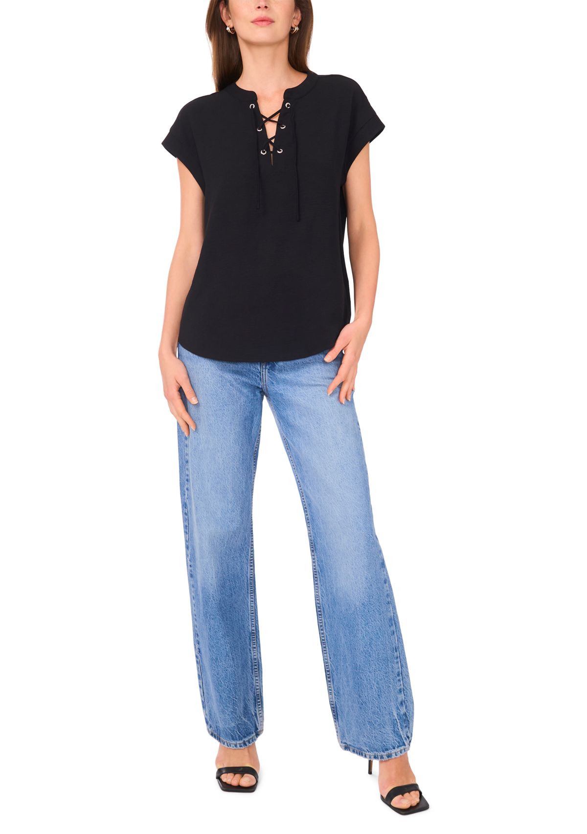 Womens Short Sleeve Cross Tie Blouse