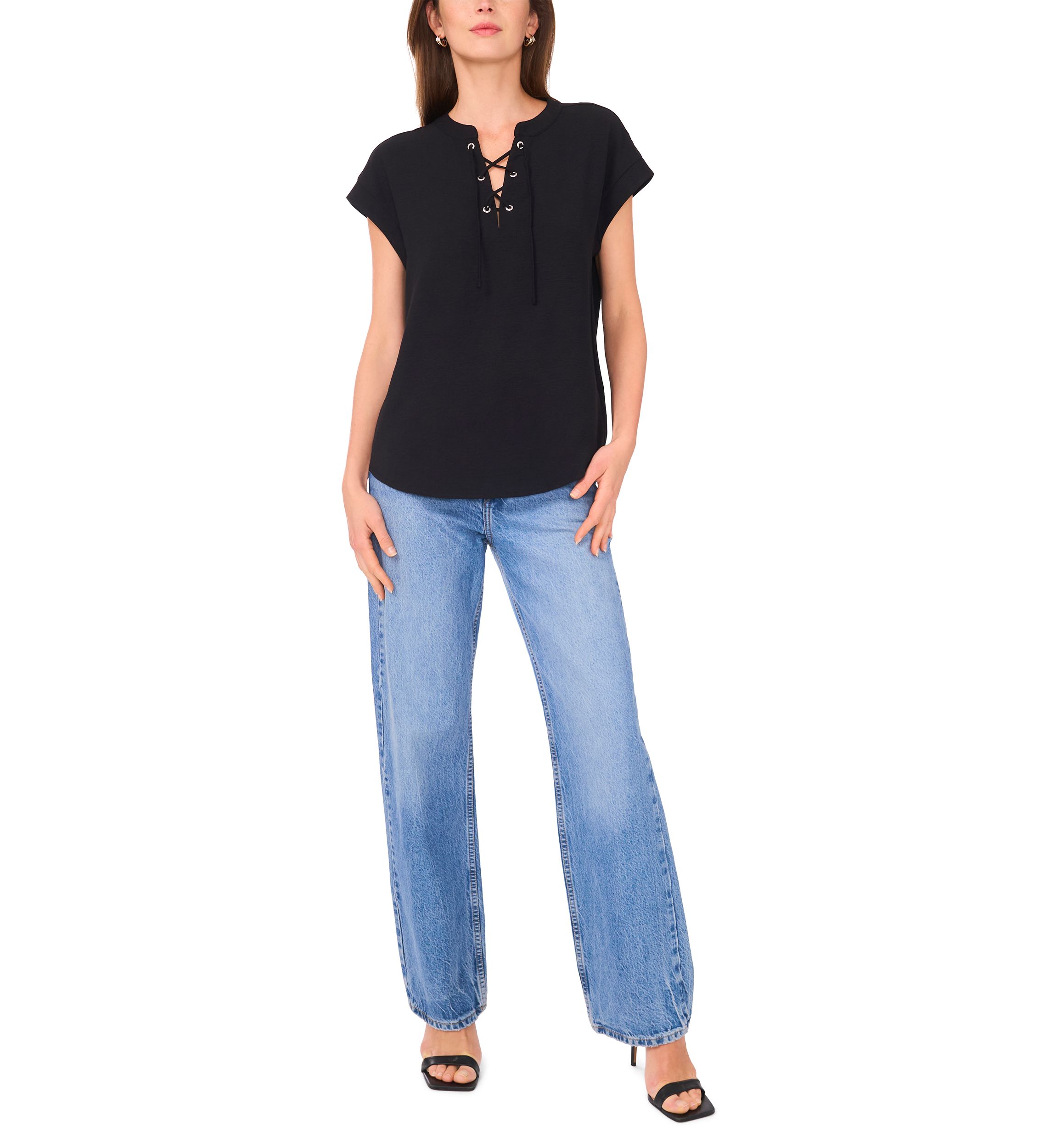 Womens Short Sleeve Cross Tie Blouse