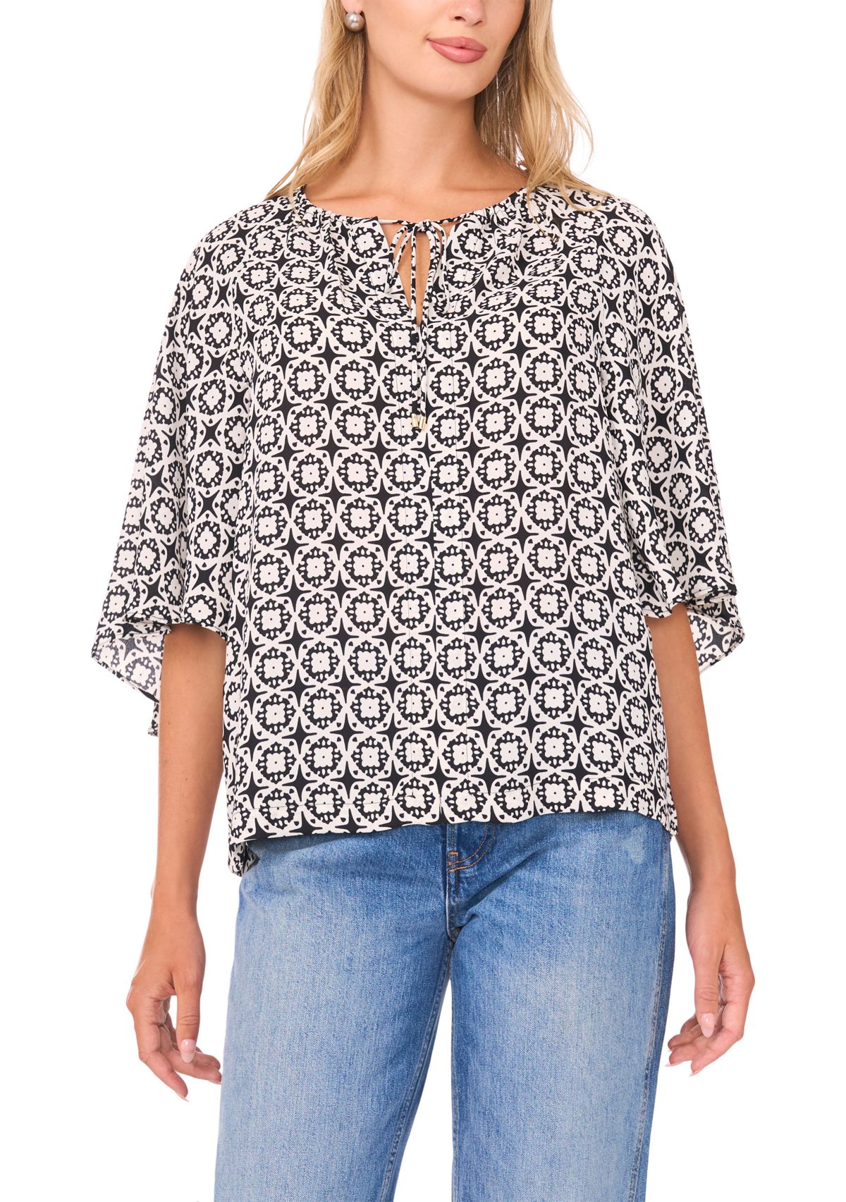 Womens 3/4 Sleeve Printed Blouse