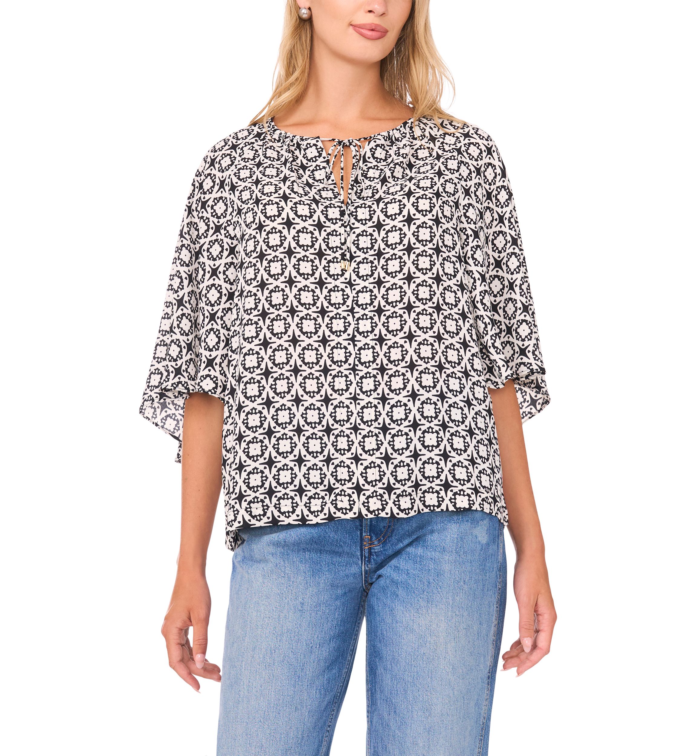 Womens 3/4 Sleeve Printed Blouse