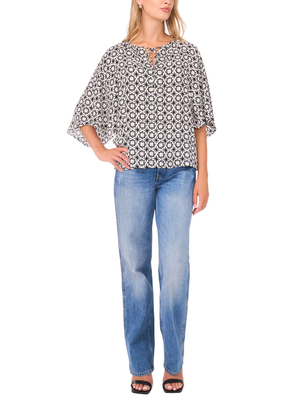 Womens 3/4 Sleeve Printed Blouse