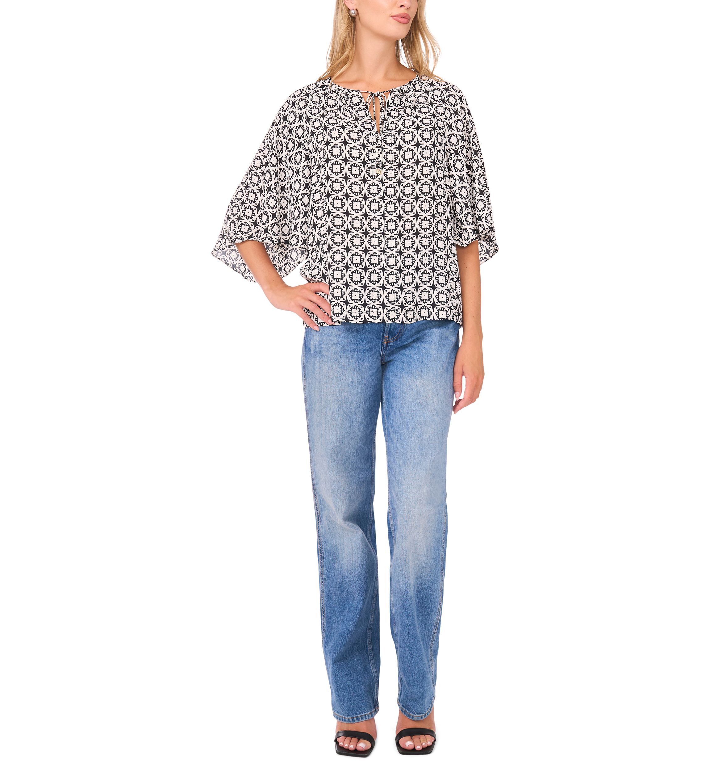 Womens 3/4 Sleeve Printed Blouse