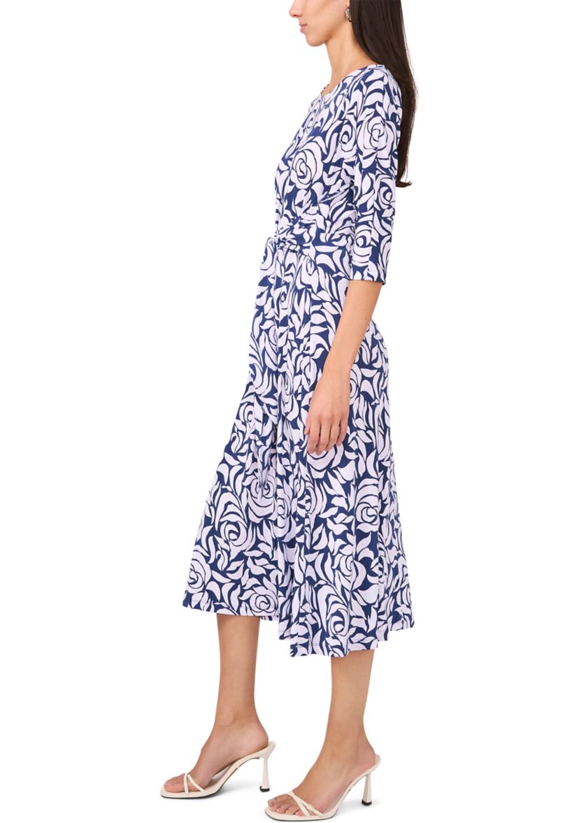 Womens 3/4 Sleeve Tie Waist Midi Dress 