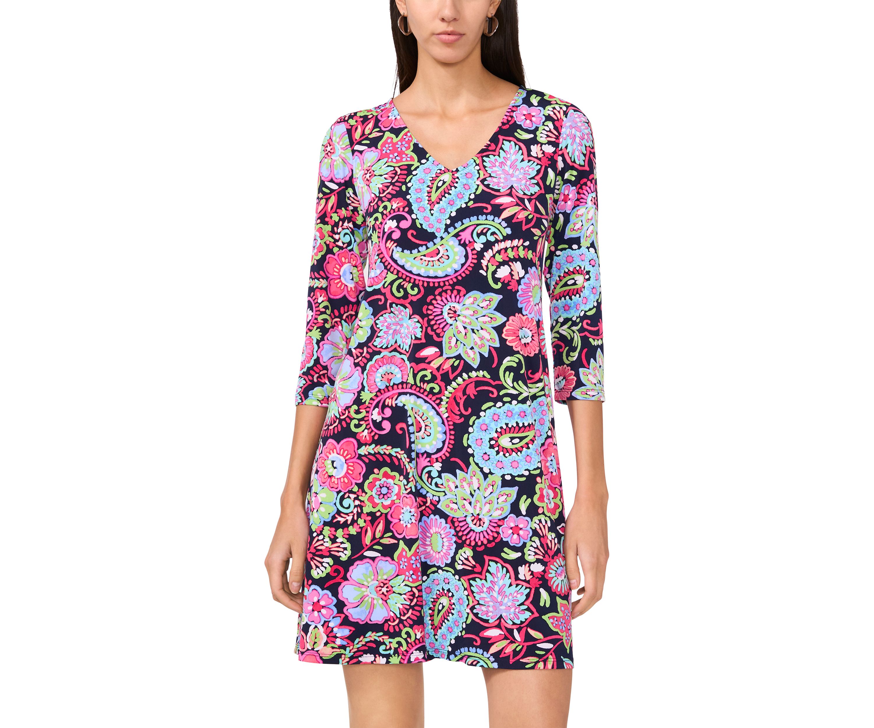 Womens Printed V-Neck Dress