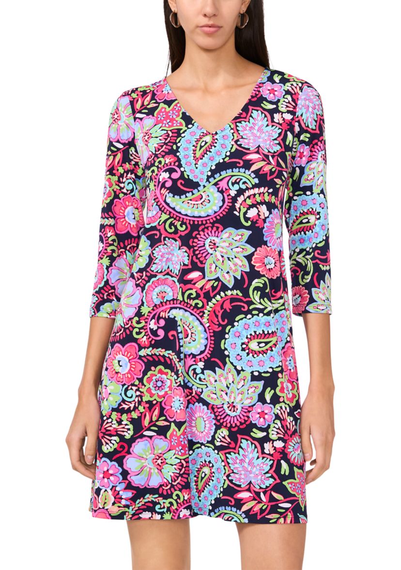 Womens Printed V-Neck Dress