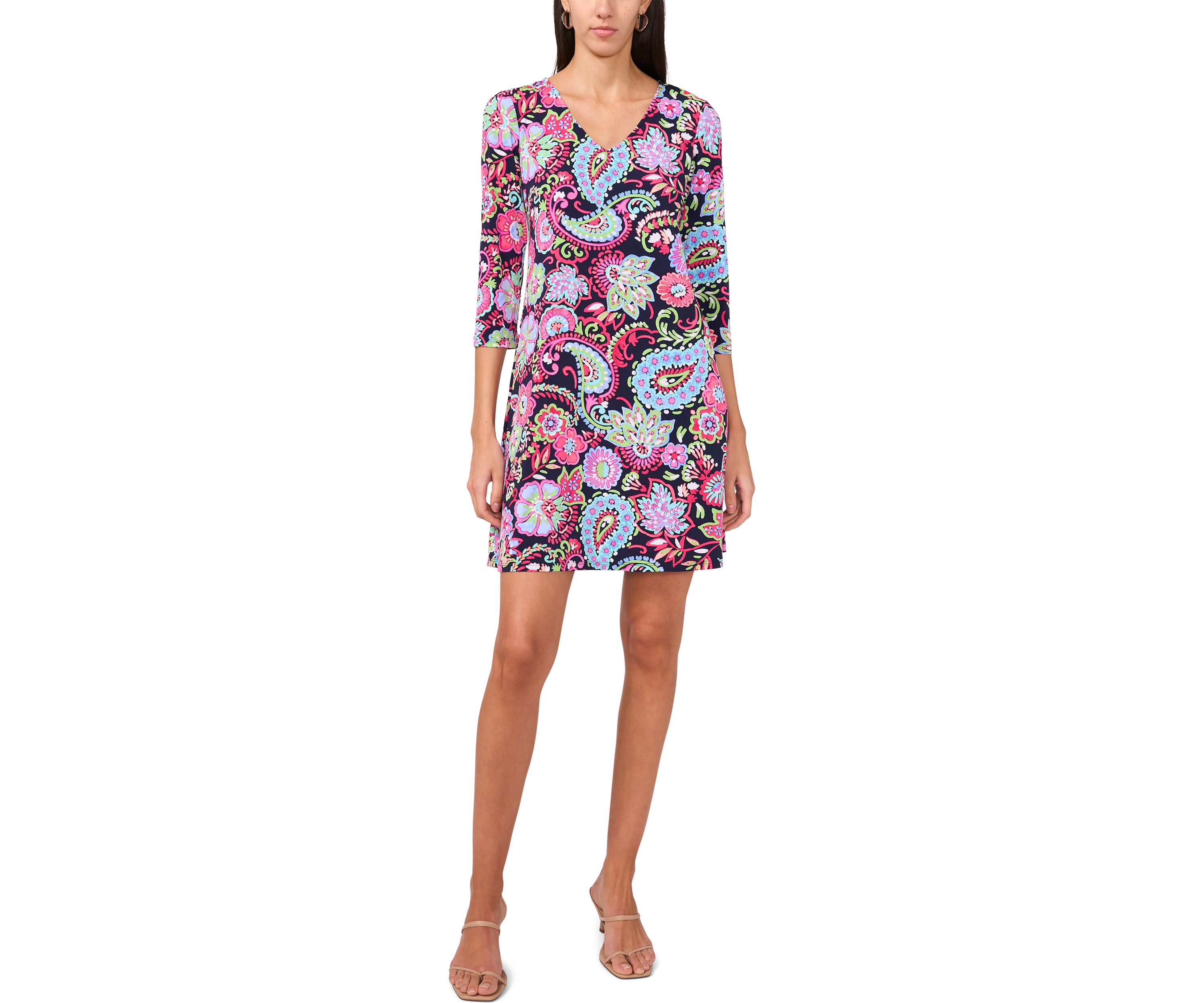 Womens Printed V-Neck Dress