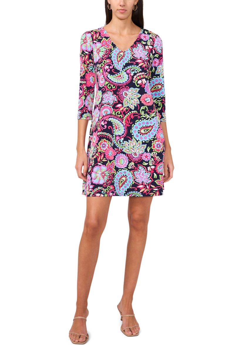 Womens Printed V-Neck Dress