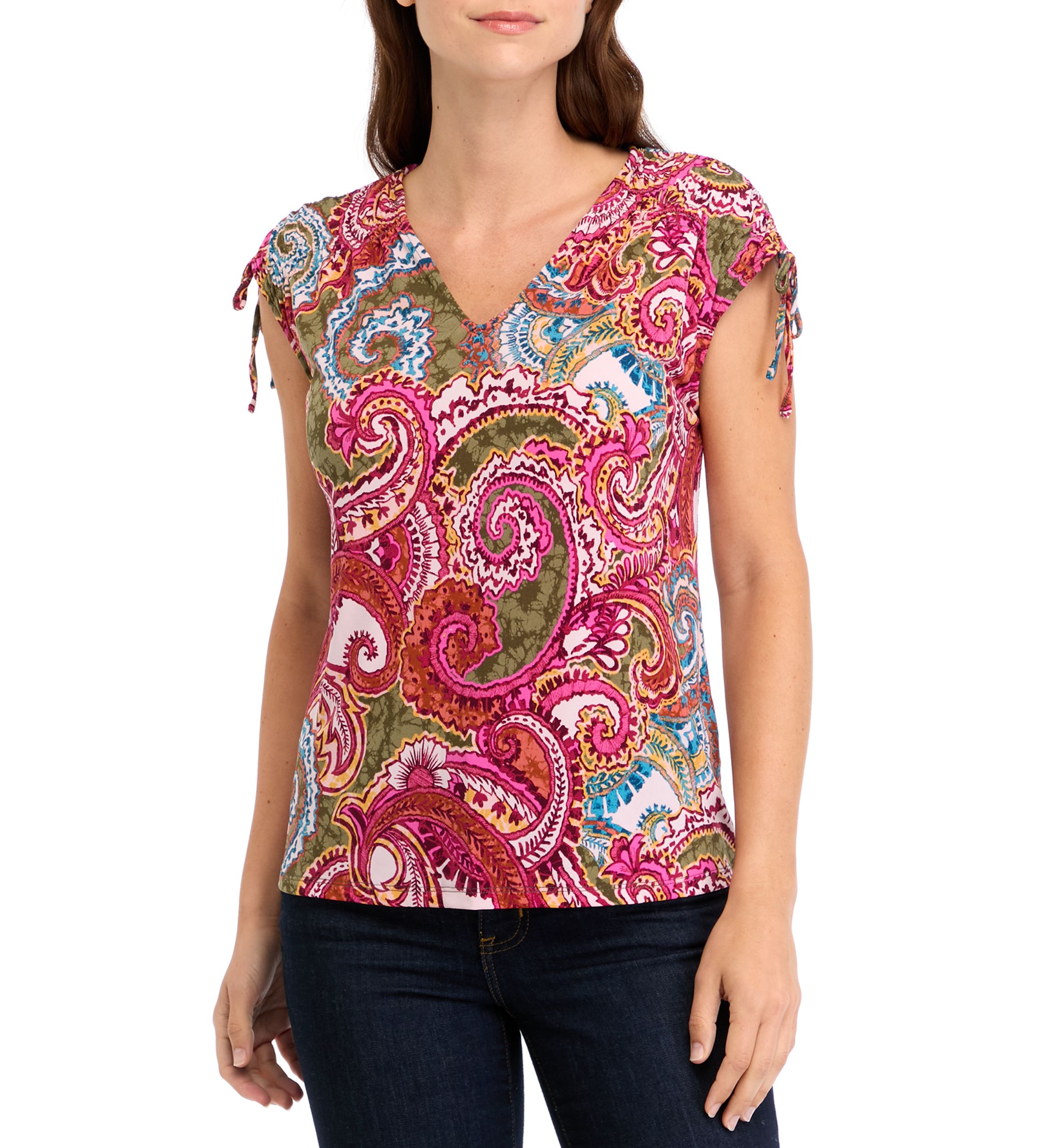 Womens Cap Sleeve Ruched Shoulder Top