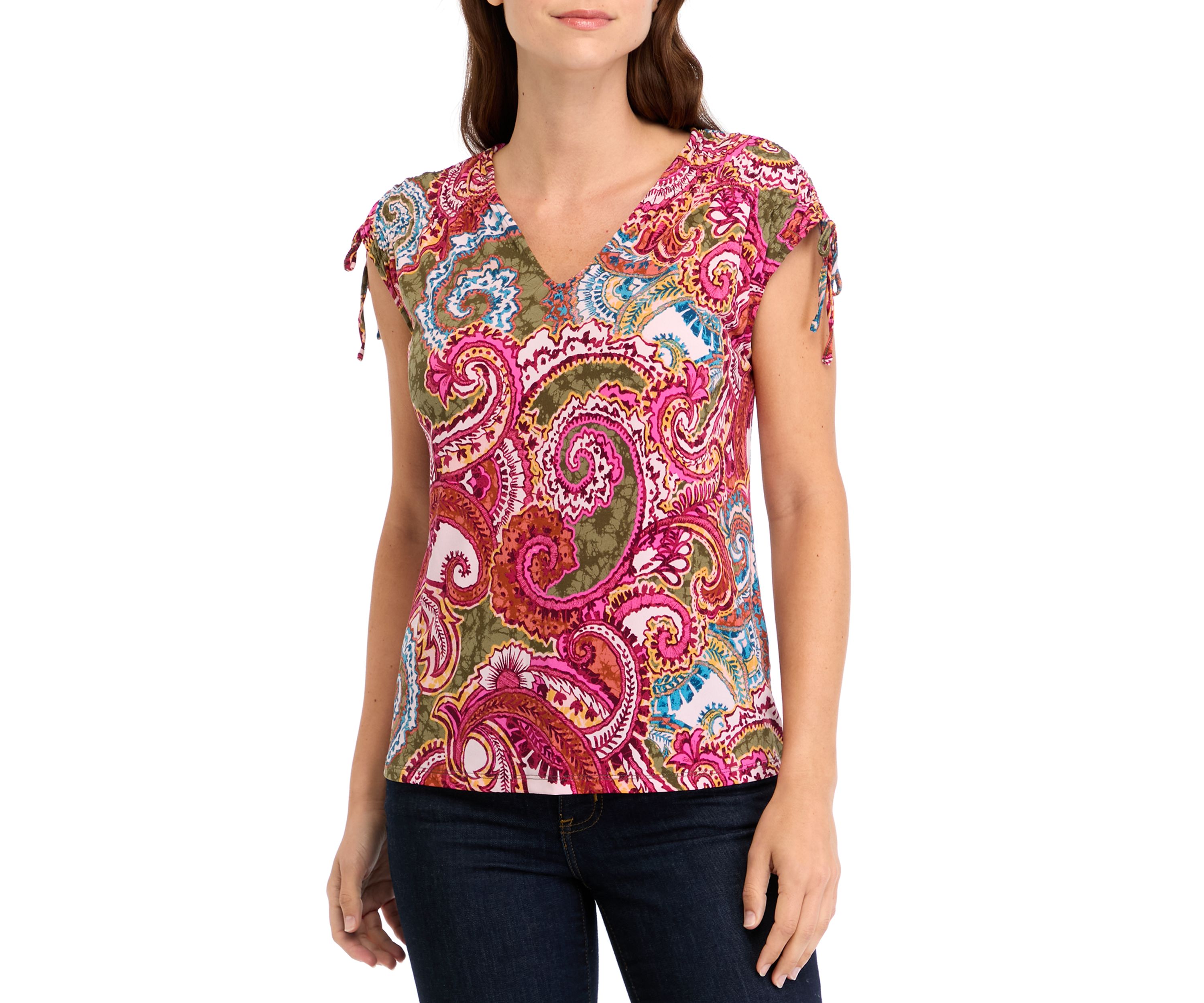 Womens Cap Sleeve Ruched Shoulder Top