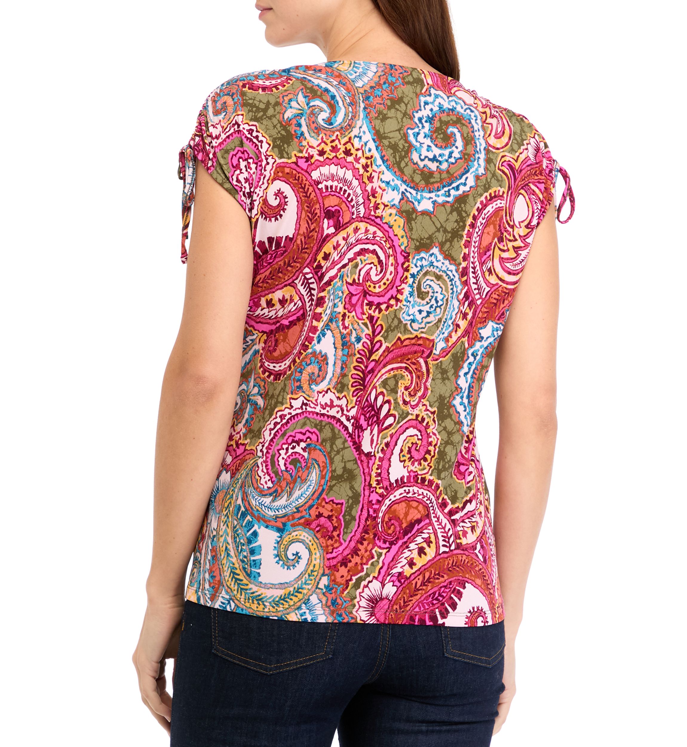 Womens Cap Sleeve Ruched Shoulder Top