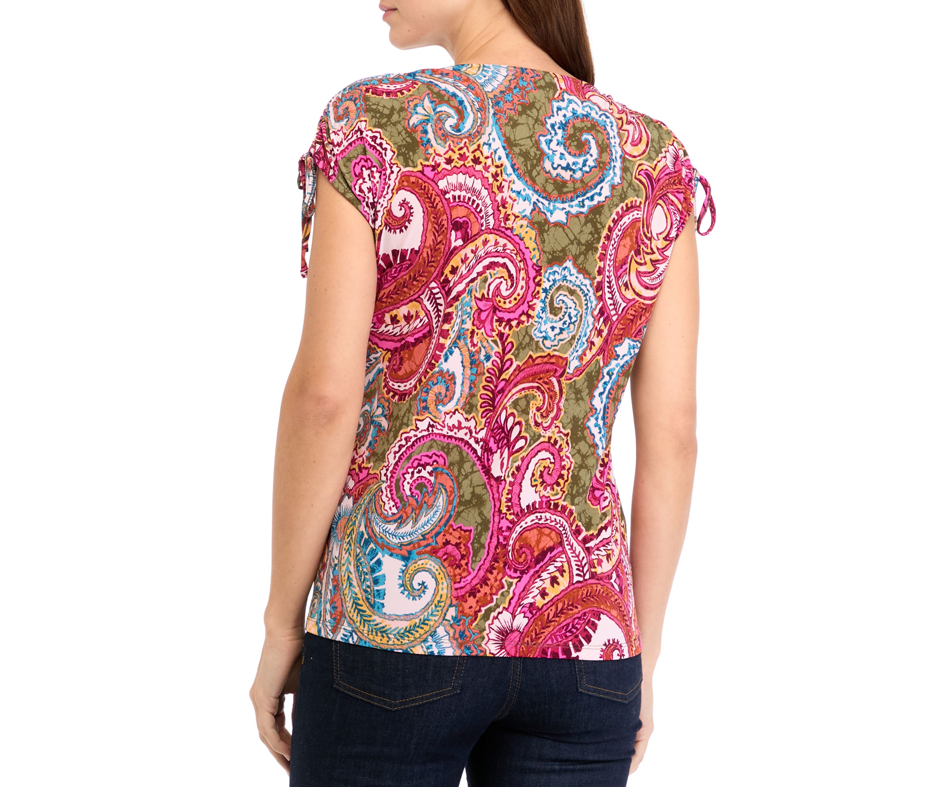 Womens Cap Sleeve Ruched Shoulder Top