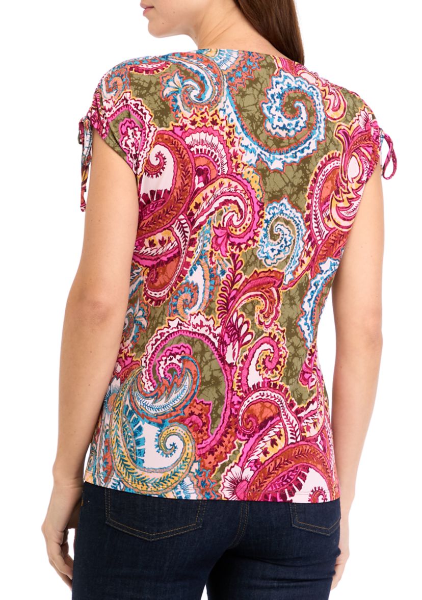 Womens Cap Sleeve Ruched Shoulder Top