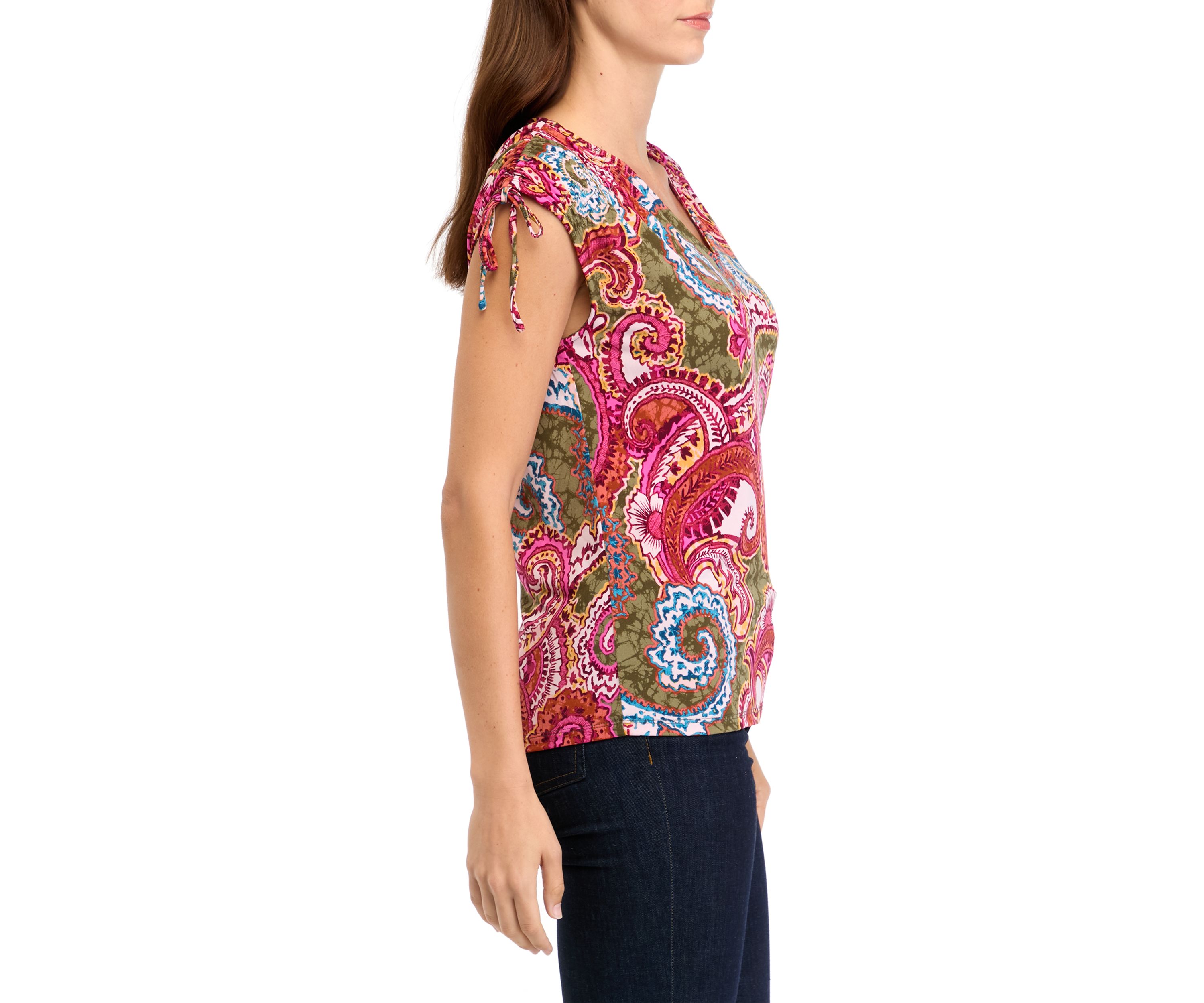 Womens Cap Sleeve Ruched Shoulder Top