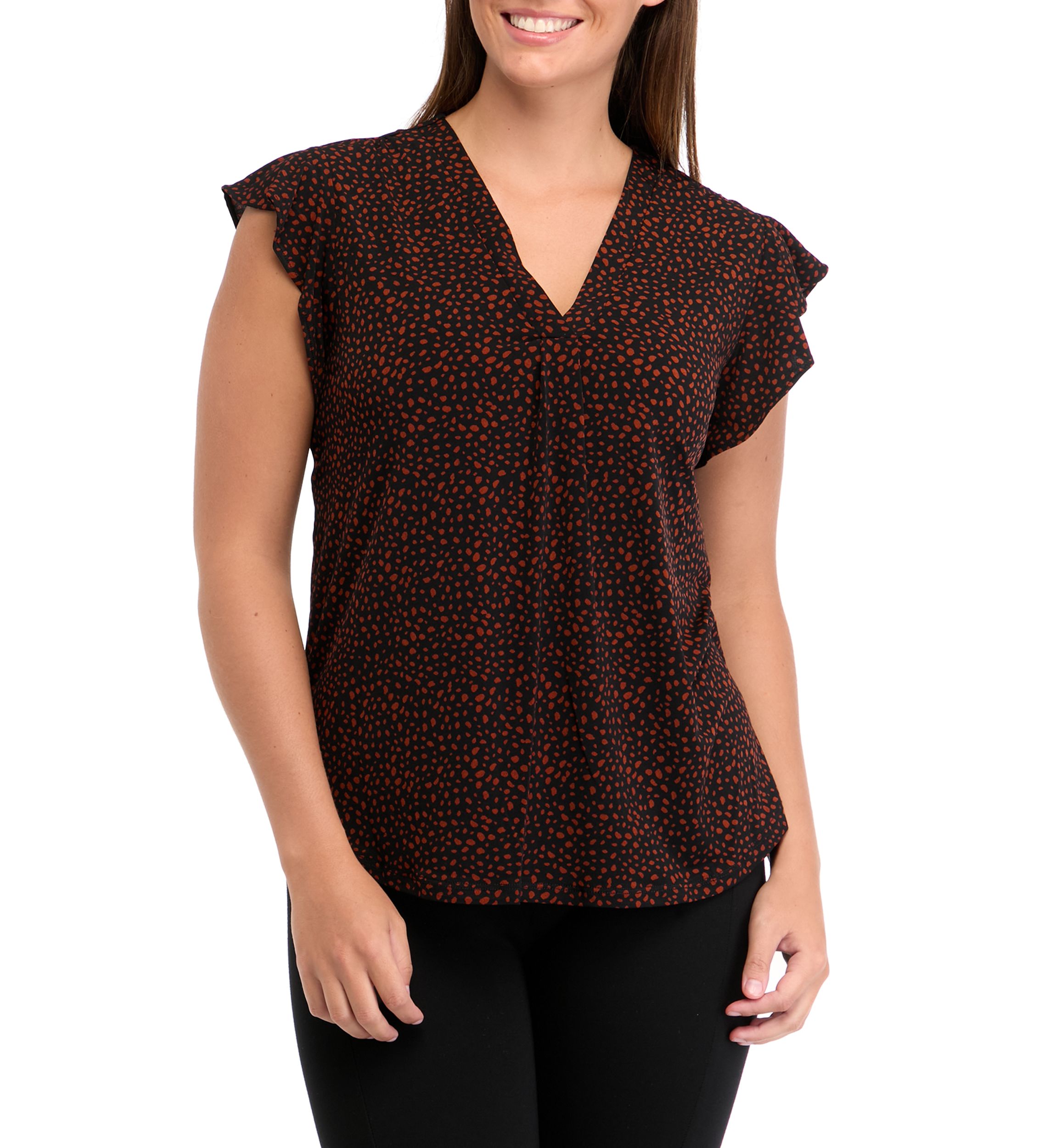 Womens V-Neck Flutter Sleeve Top