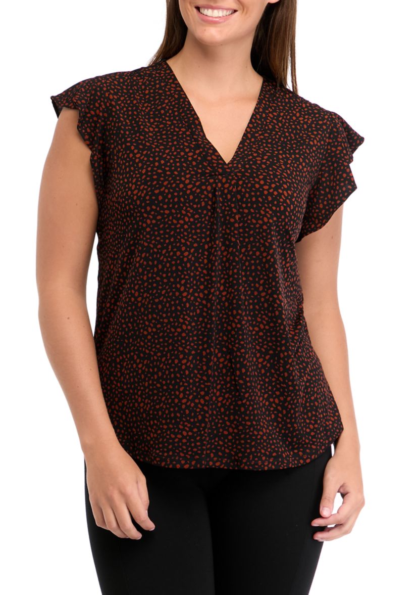 Womens V-Neck Flutter Sleeve Top