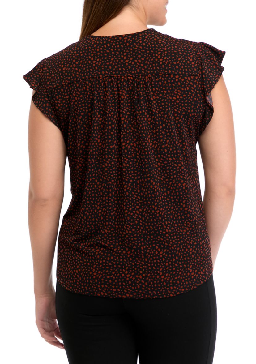 Womens V-Neck Flutter Sleeve Top