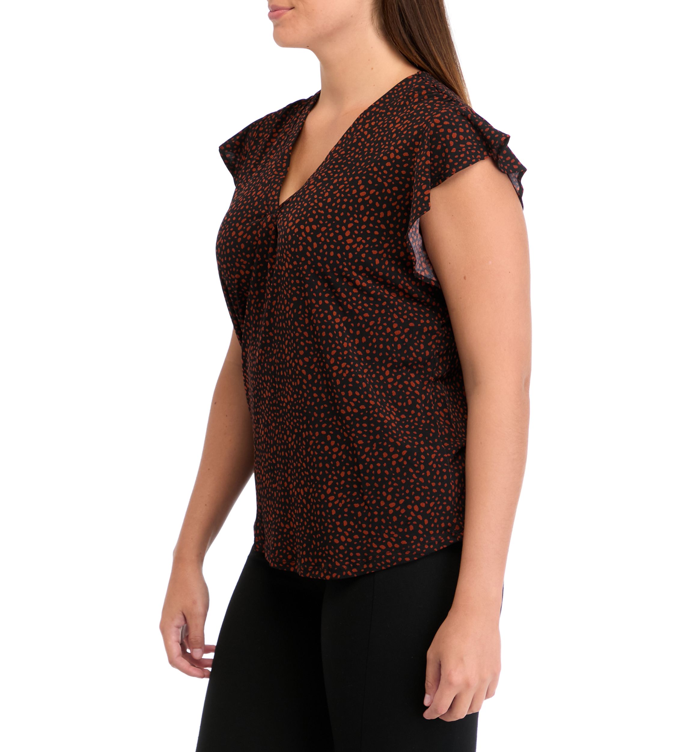 Womens V-Neck Flutter Sleeve Top