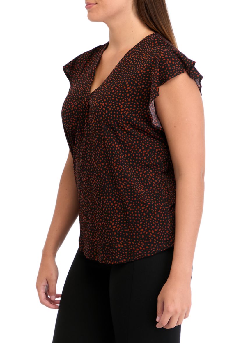 Womens V-Neck Flutter Sleeve Top