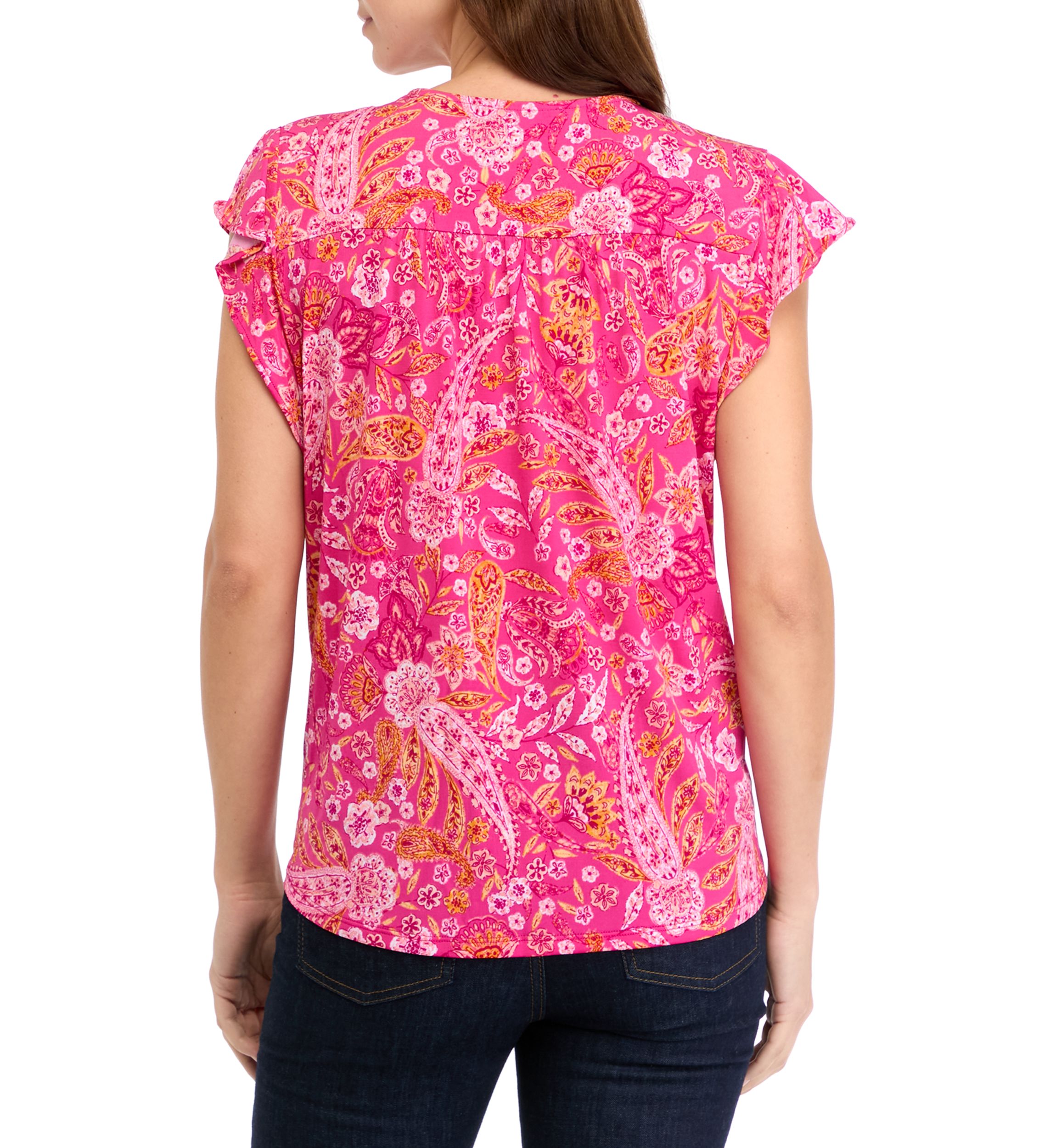 Womens V-Neck Flutter Sleeve Top