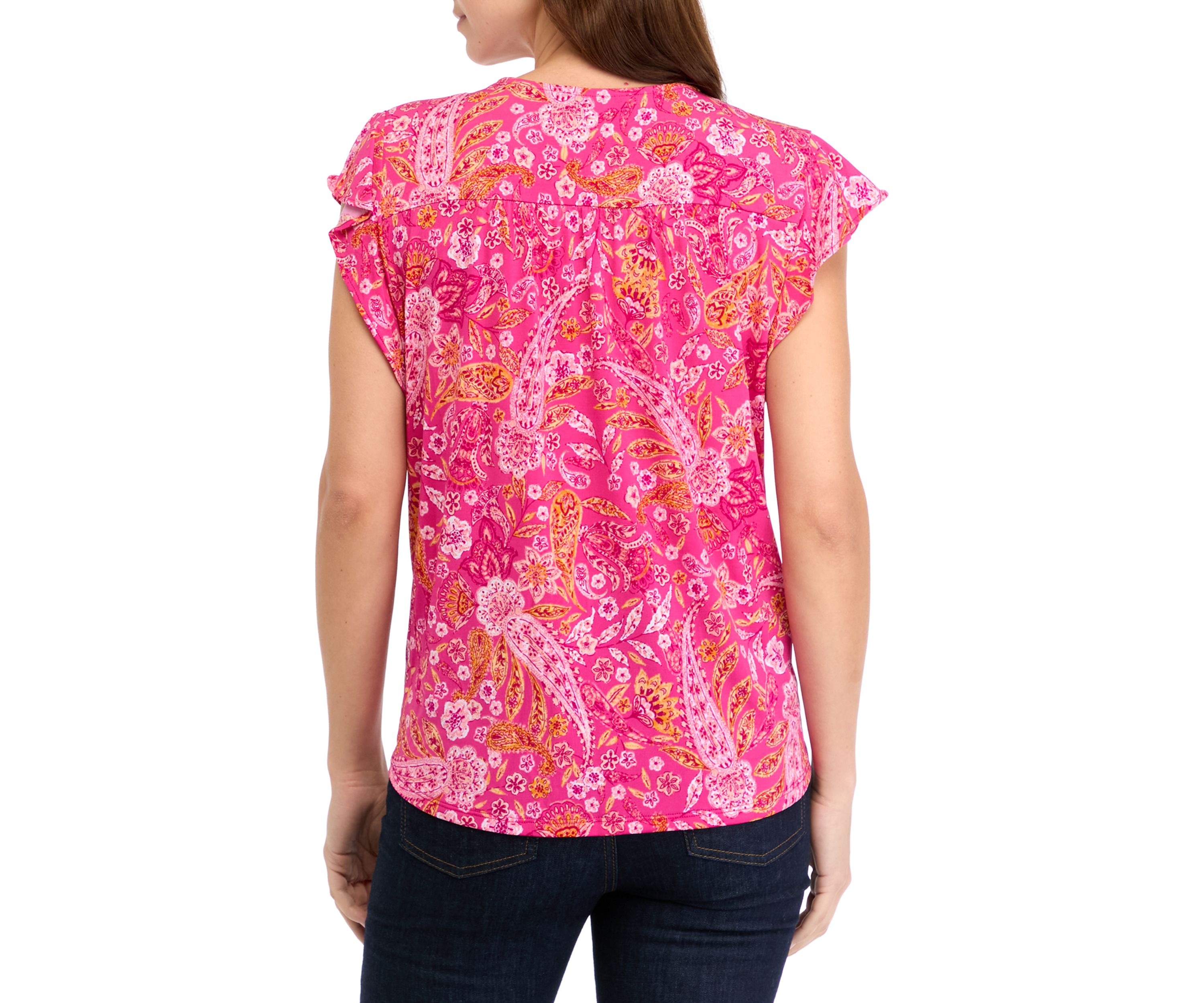 Womens V-Neck Flutter Sleeve Top