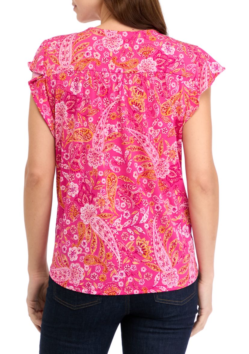Womens V-Neck Flutter Sleeve Top