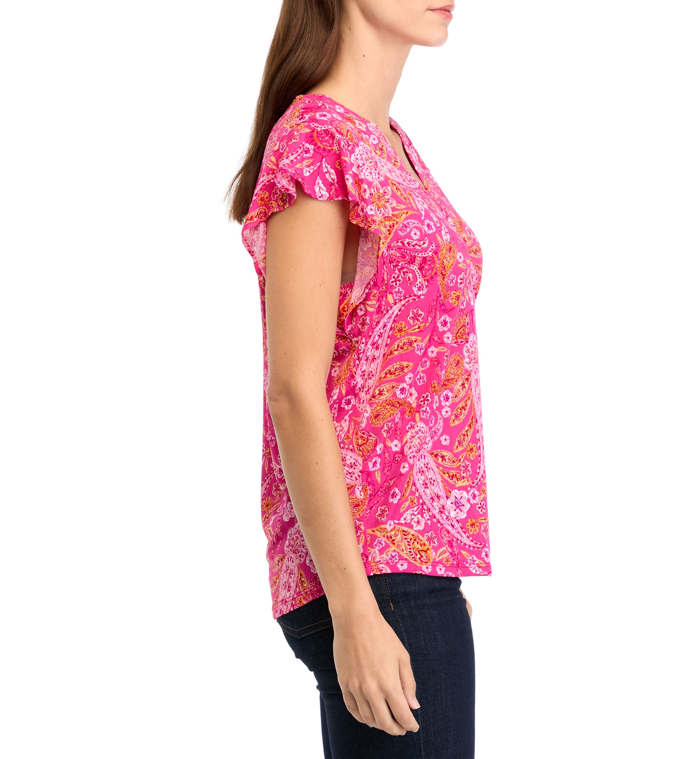 Womens V-Neck Flutter Sleeve Top
