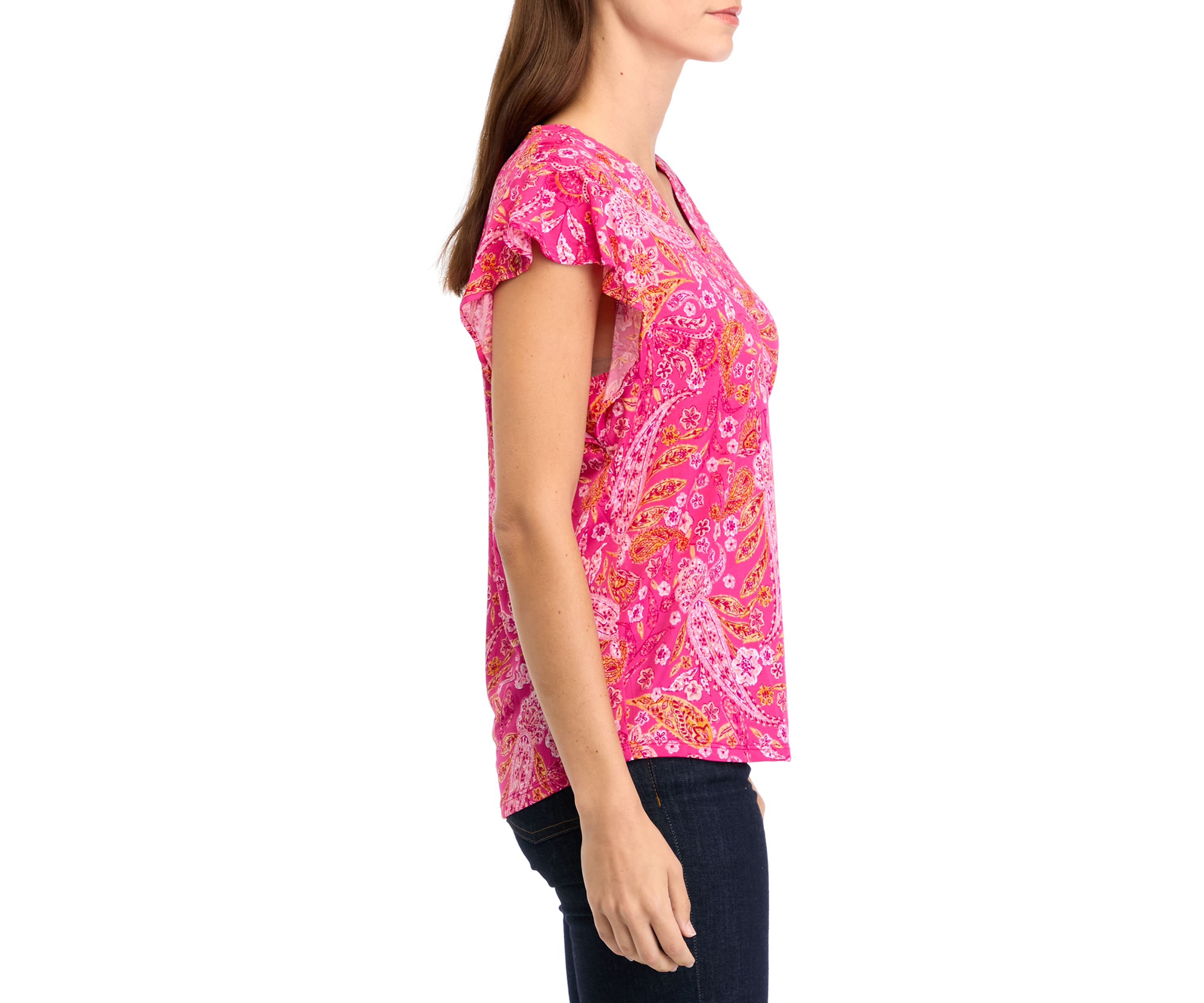 Womens V-Neck Flutter Sleeve Top