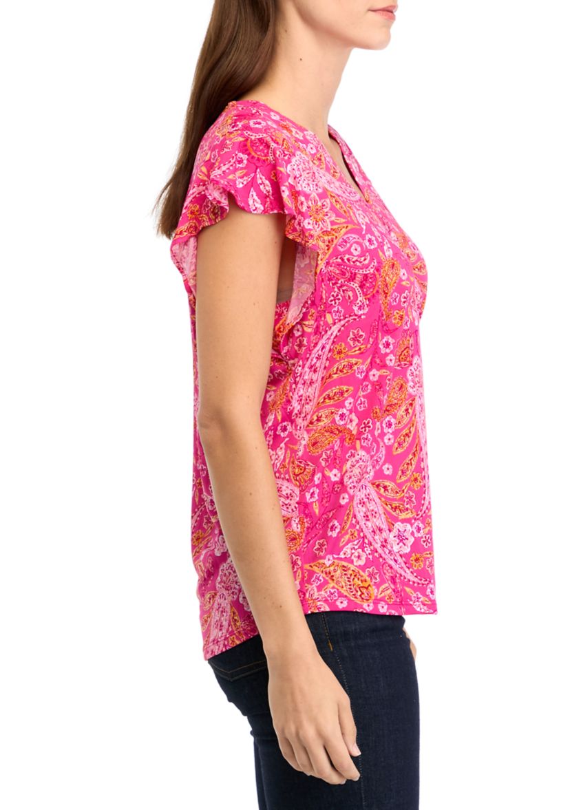 Womens V-Neck Flutter Sleeve Top