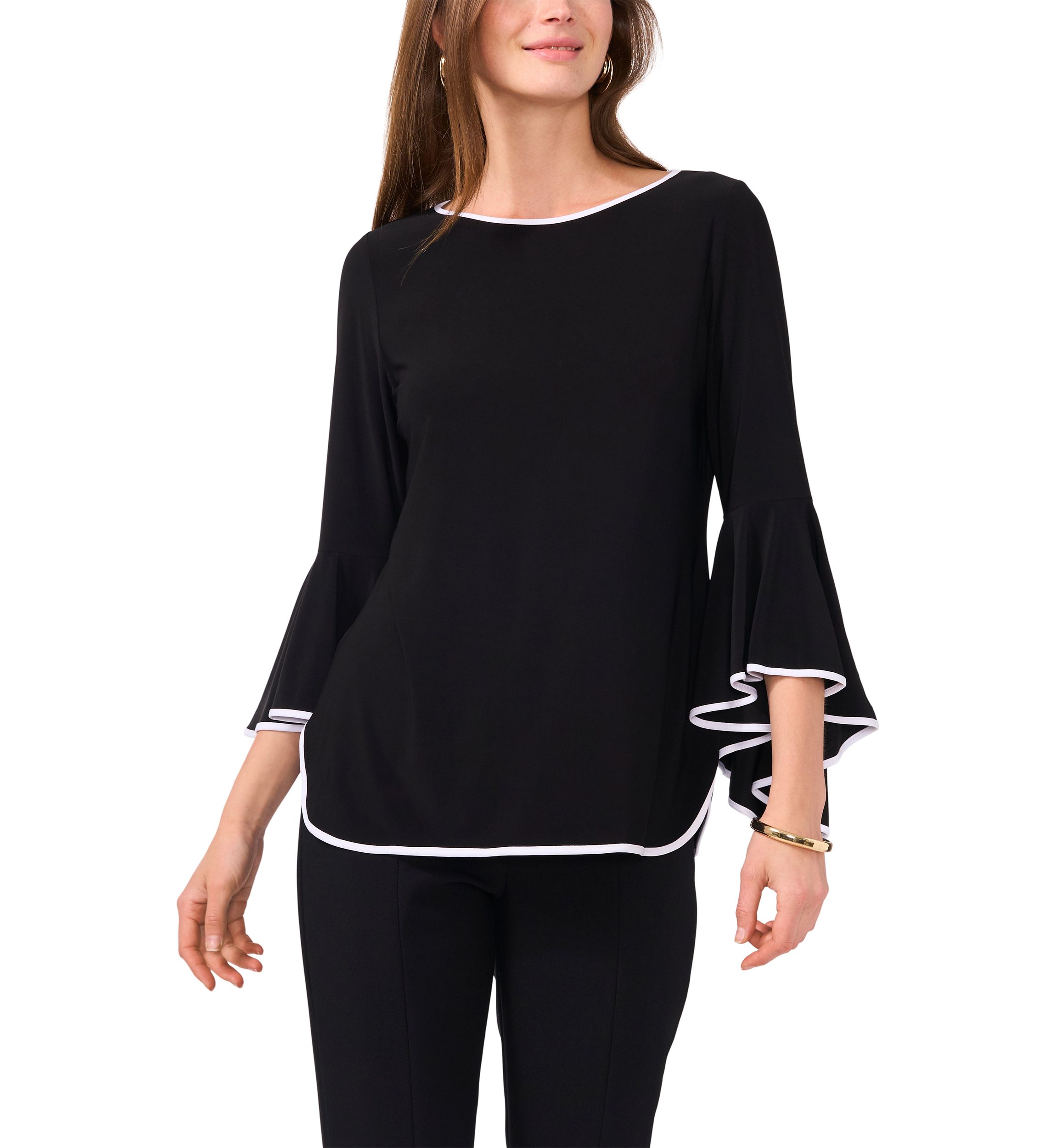 Womens Contrast Bell Sleeve Blouse
