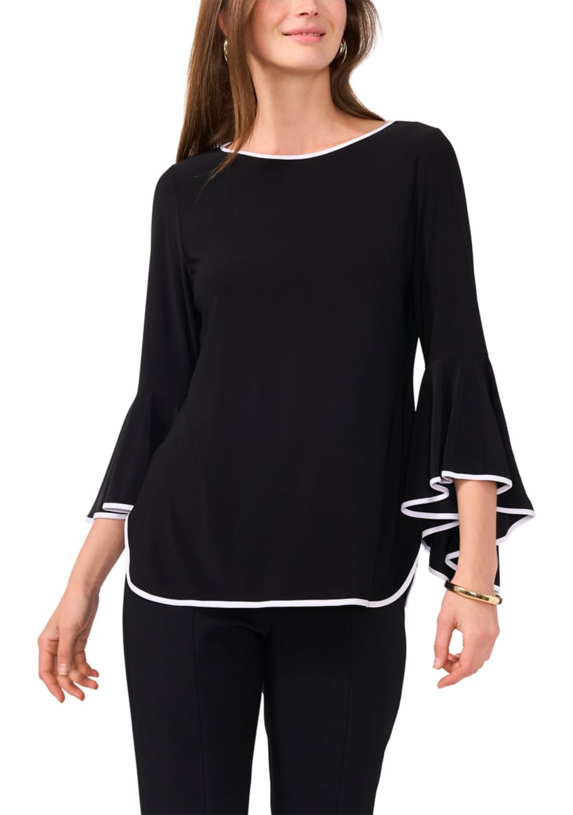 Womens Contrast Bell Sleeve Blouse