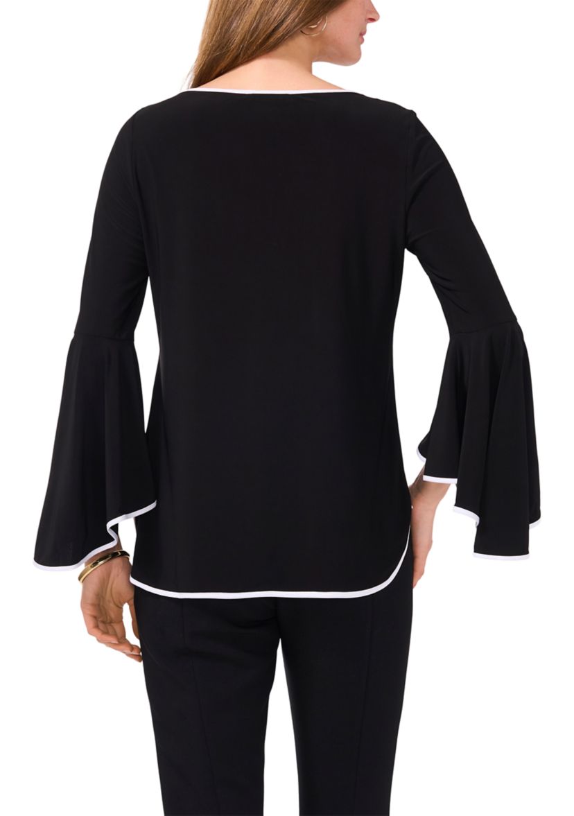 Womens Contrast Bell Sleeve Blouse