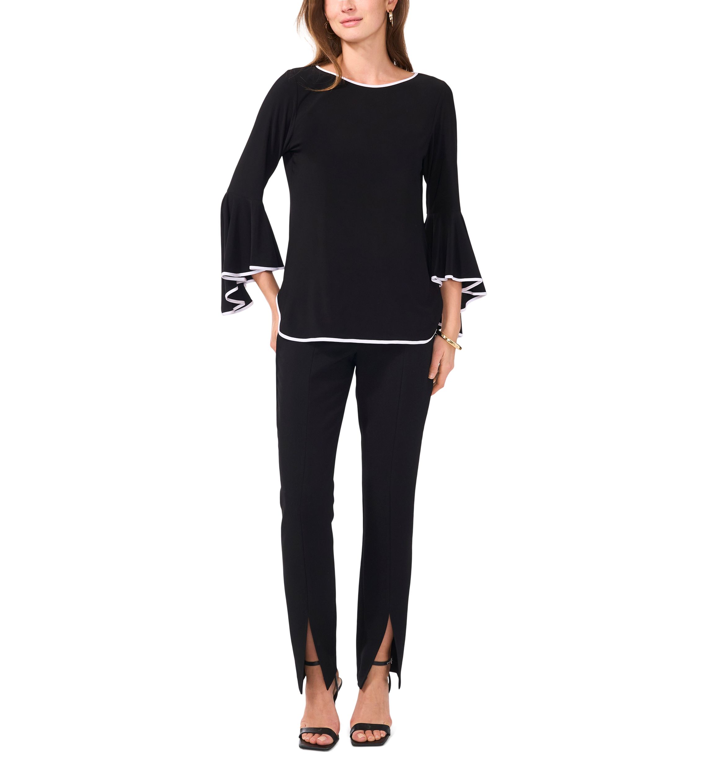 Womens Contrast Bell Sleeve Blouse