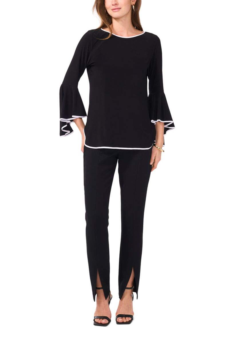 Womens Contrast Bell Sleeve Blouse
