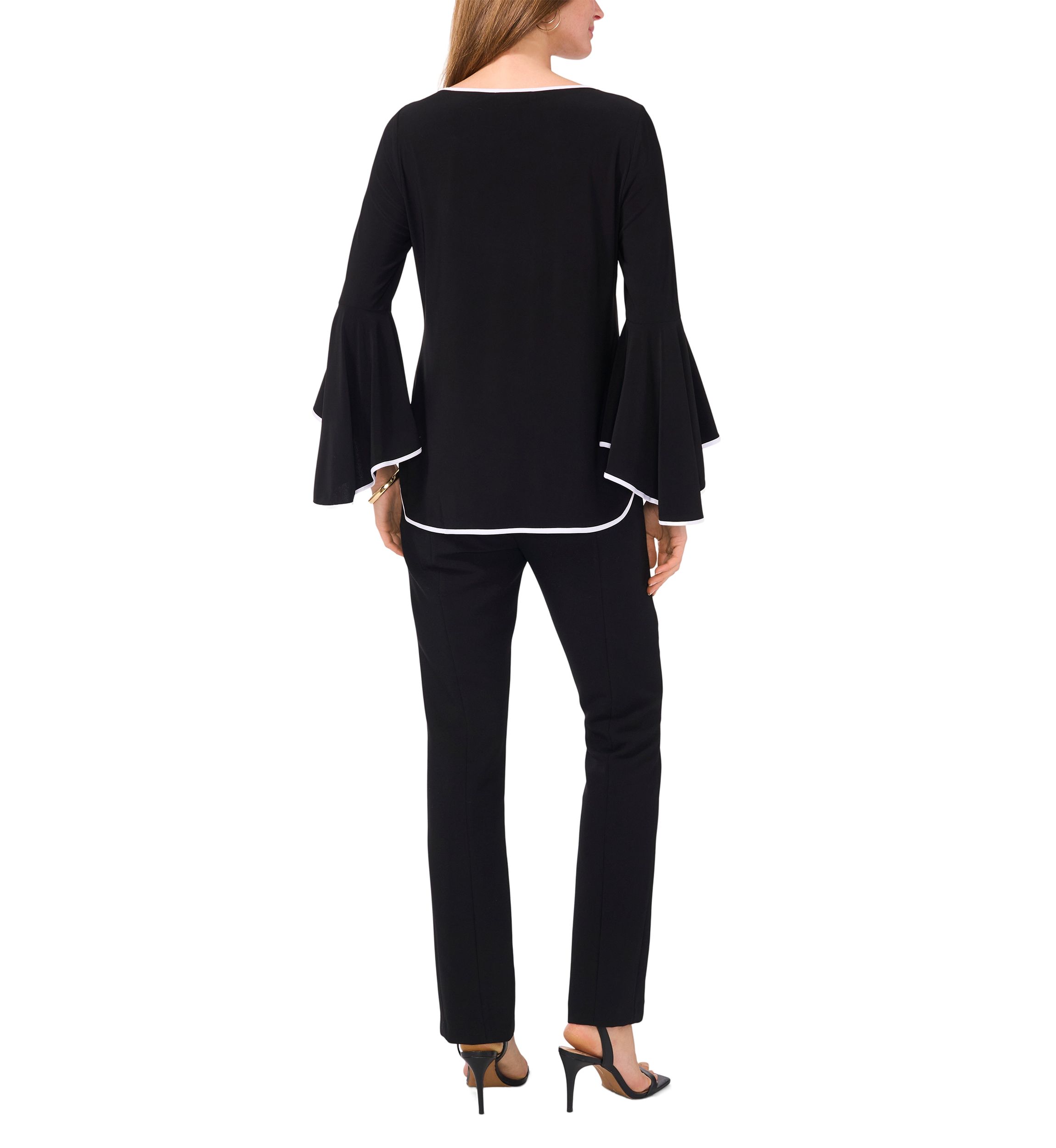 Womens Contrast Bell Sleeve Blouse