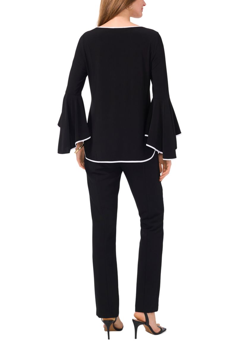 Womens Contrast Bell Sleeve Blouse